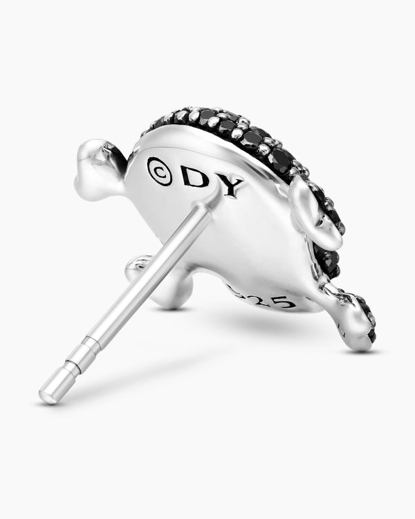 Pavé Skull Stud Earring in Sterling Silver with Black Diamonds and Rubies, 13.5mm