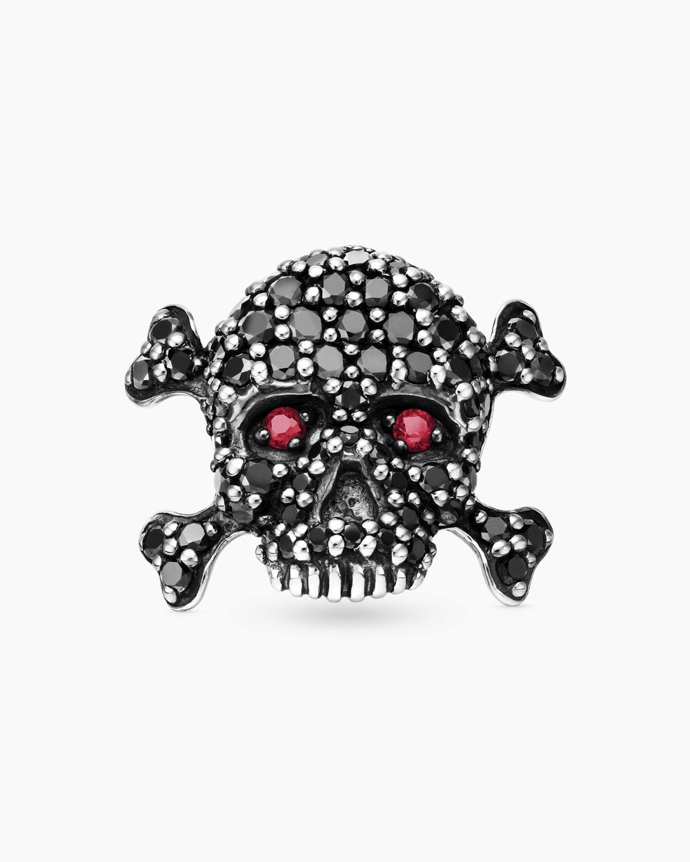 Clous d’oreilles Crâne pavé en argent sterling avec diamants noirs et rubis, 13,5 mm hommes