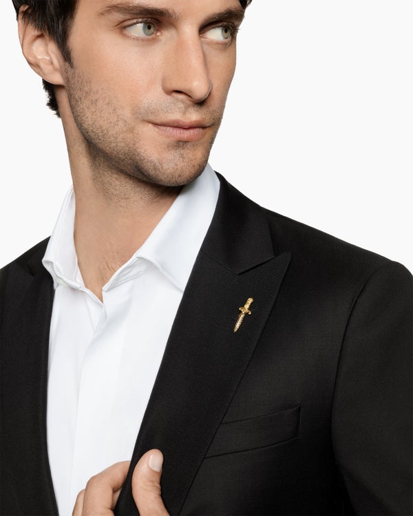 Waves Dagger Lapel Pin in 18K Yellow Gold with Cognac Diamonds, 30mm