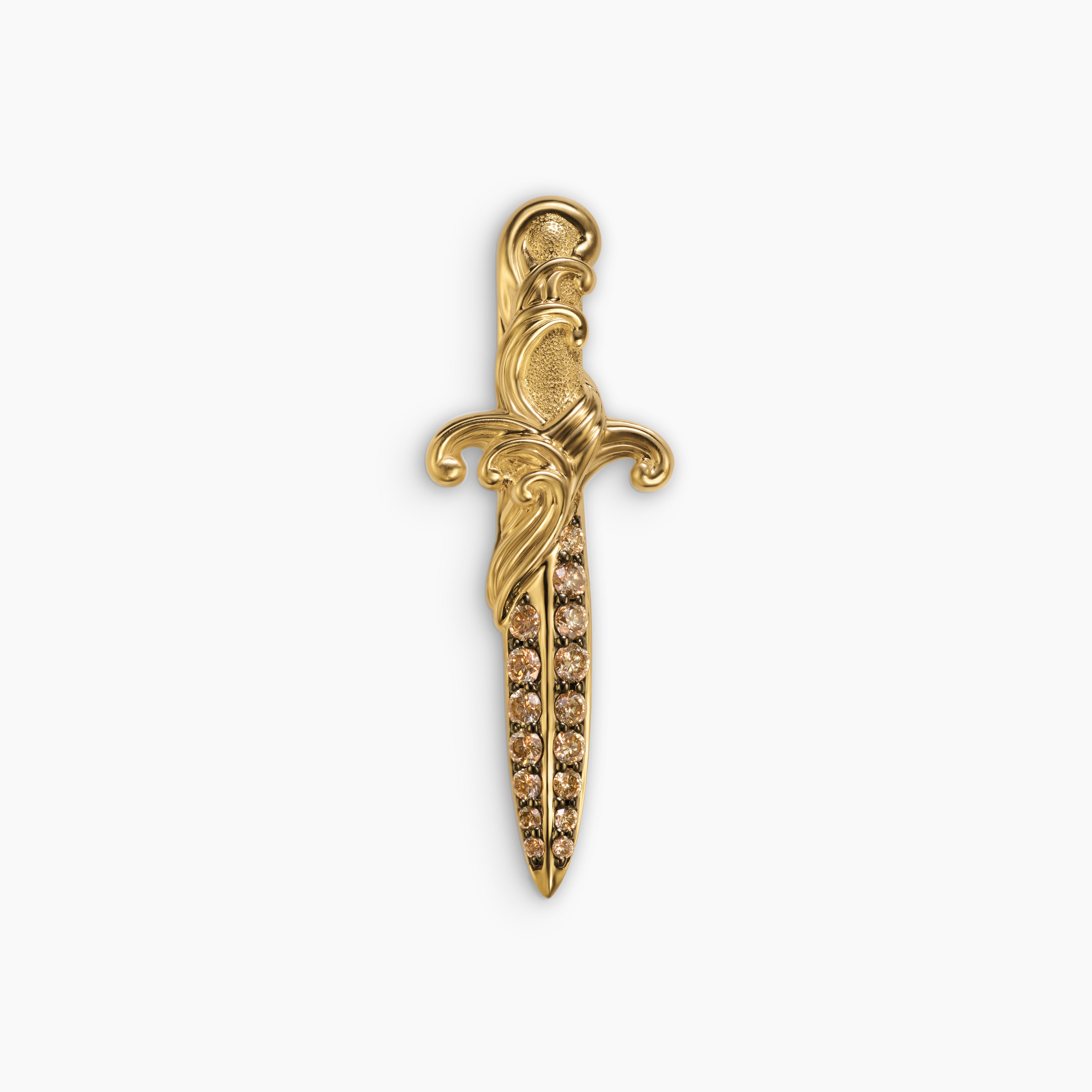 Mens Waves Dagger Lapel Pin in 18K Yellow Gold with Cognac Diamonds, 30mm