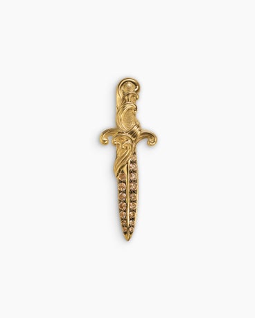 Waves Dagger Lapel Pin in 18K Yellow Gold with Cognac Diamonds, 31.3mm