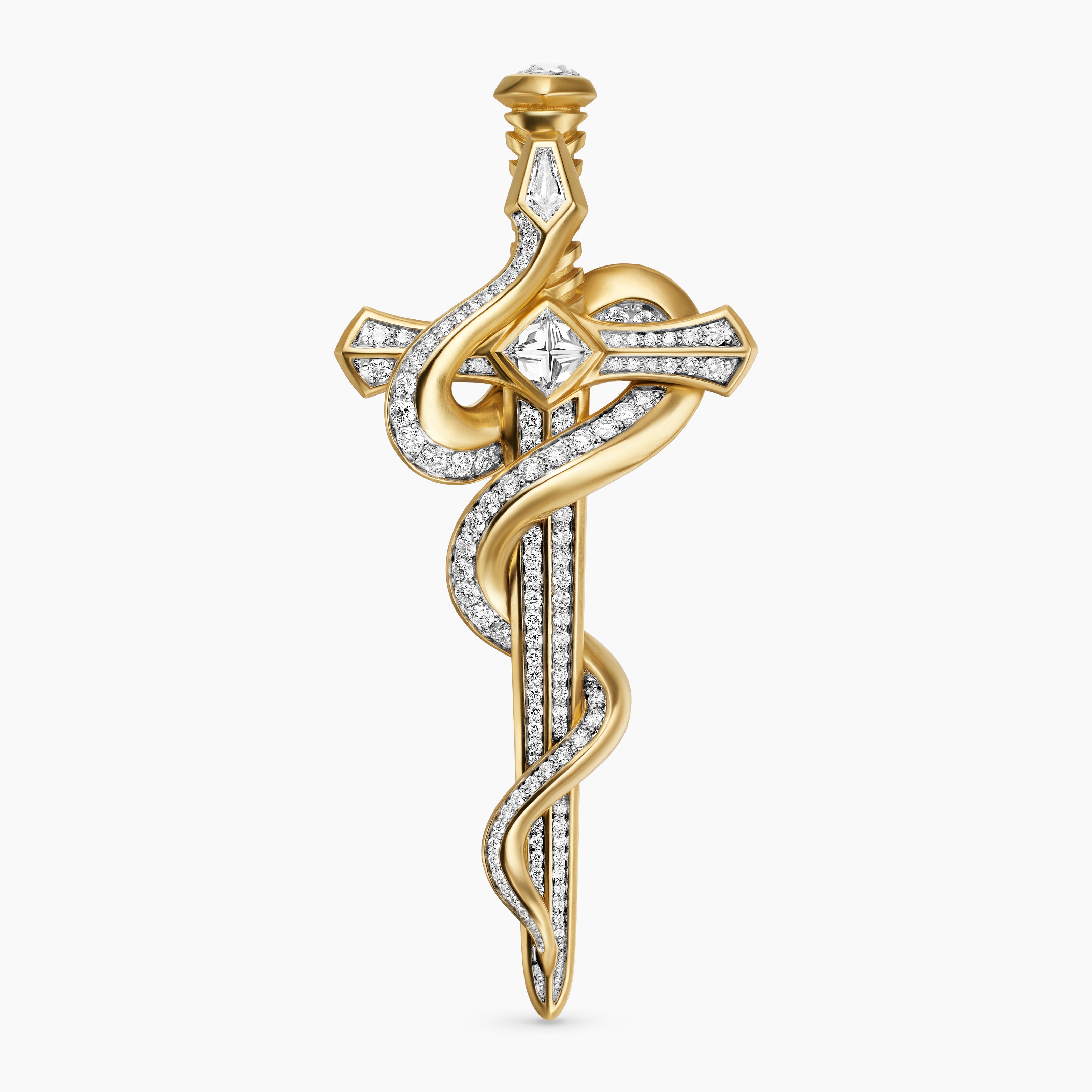 Mens Ouroboros Brooch in 18K Yellow Gold with Diamonds, 78mm