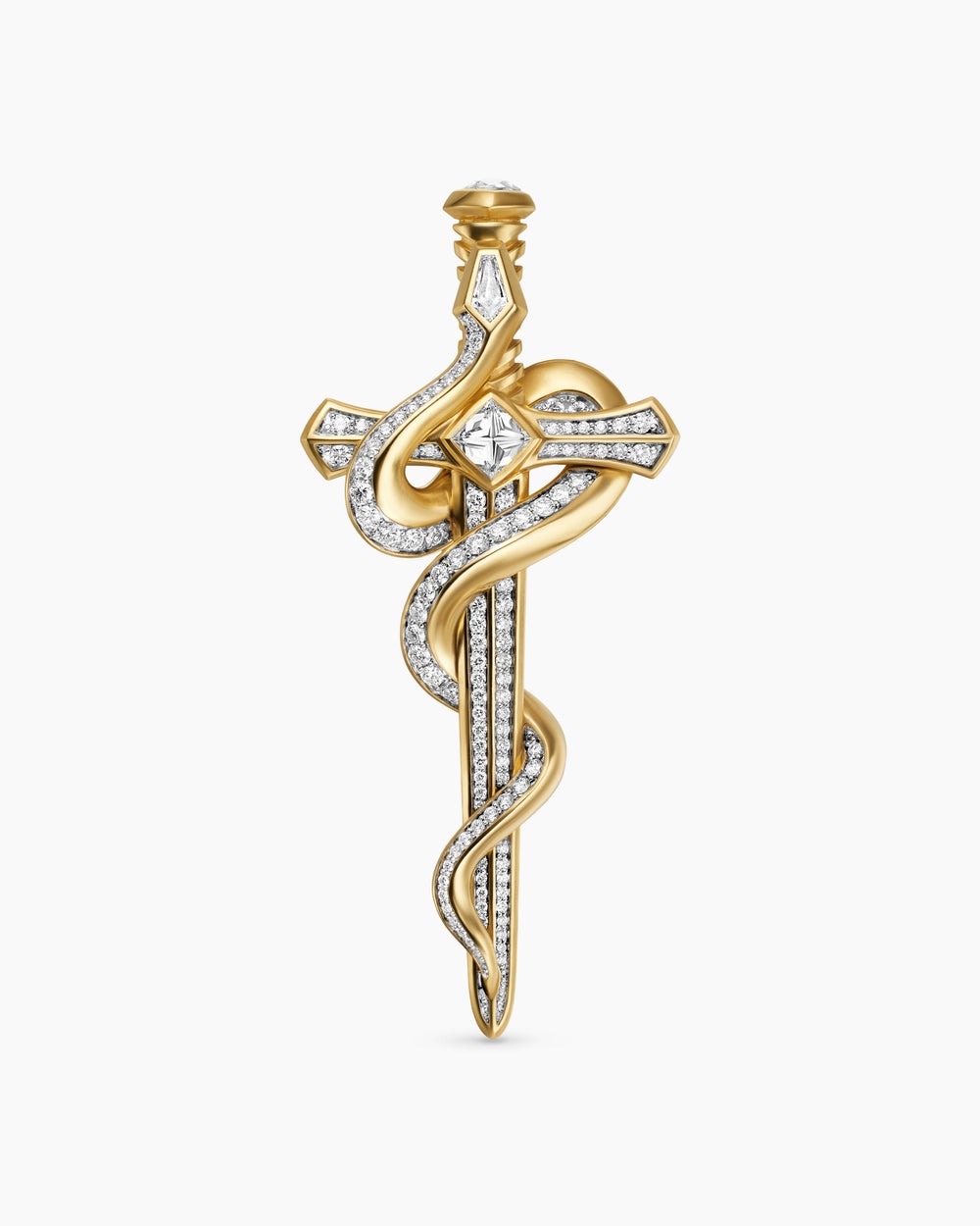 Mens Ouroboros Brooch in 18K Yellow Gold with Diamonds, 78mm