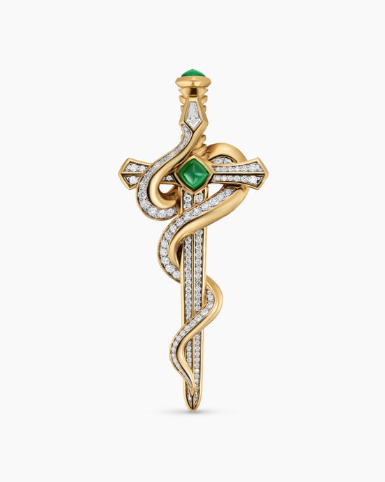 Ouroboros Brooch in 18K Yellow Gold with Emeralds and Diamonds, 78mm