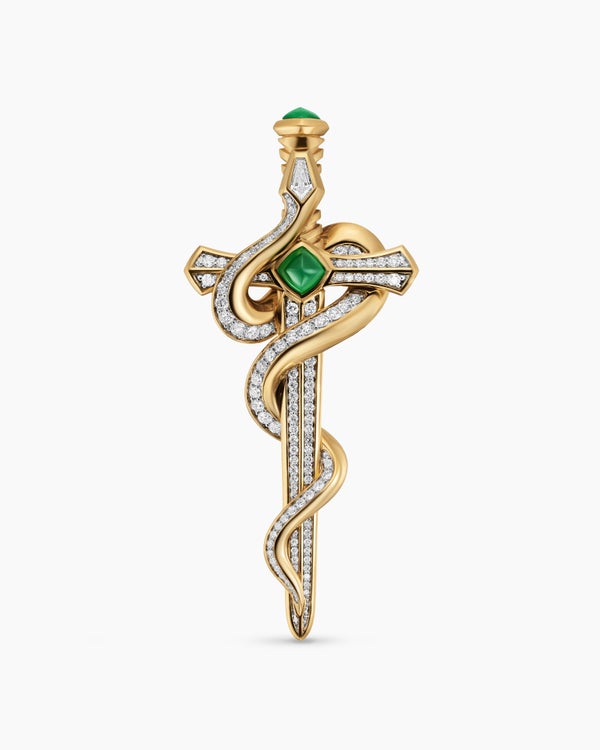 Ouroboros Brooch in 18K Yellow Gold with Emeralds and Diamonds, 78mm