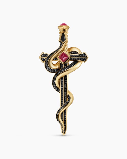 Mens Ouroboros Brooch in 18K Yellow Gold with Rubies and Diamonds, 78mm