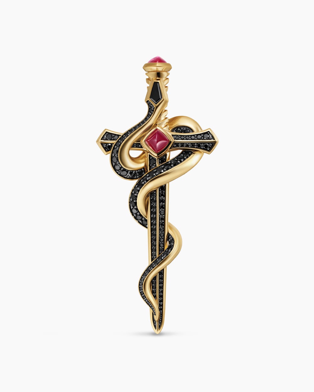 Mens Ouroboros Brooch in 18K Yellow Gold with Rubies and Diamonds, 78mm