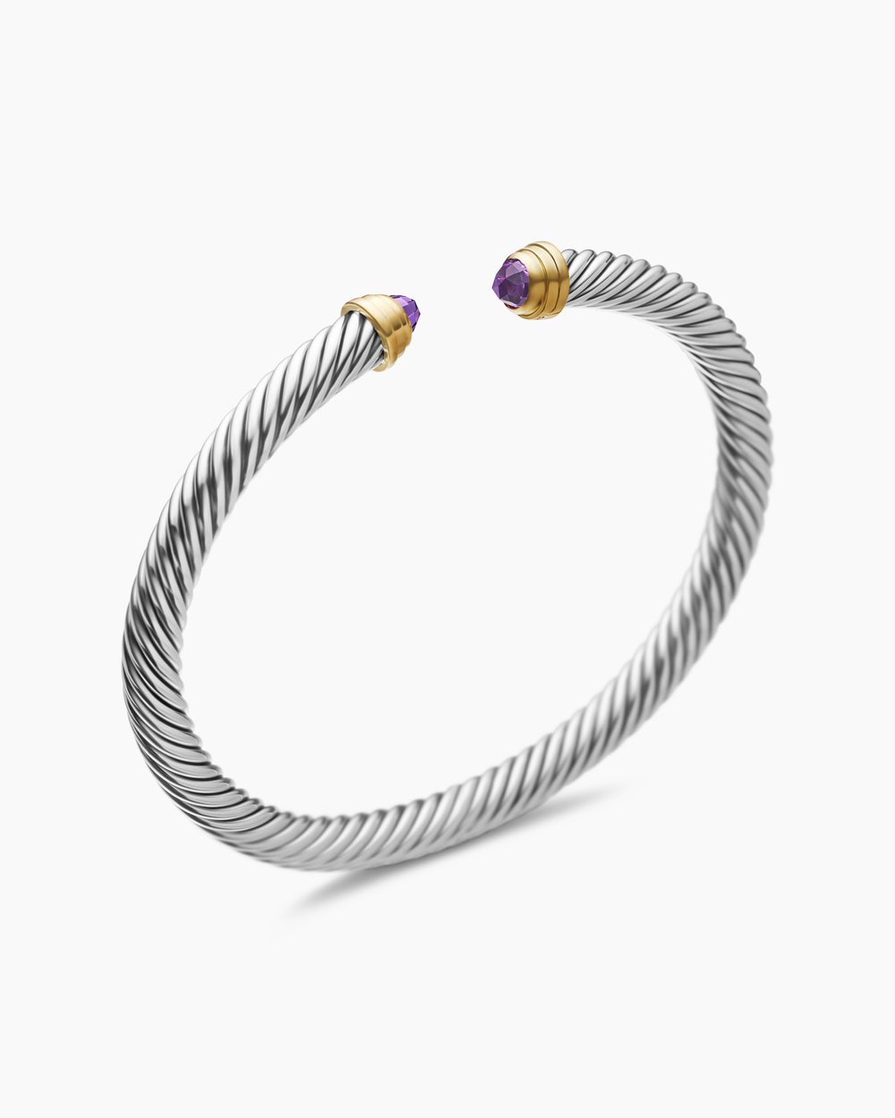 Bracelet Classic Cable en argent massif avec or jaune 14 carats et améthyste, 5 mm femme