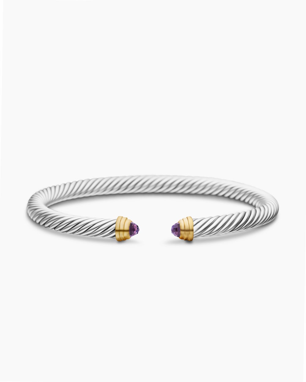 Bracelet Classic Cable en argent massif avec or jaune 14 carats et améthyste, 5 mm femme
