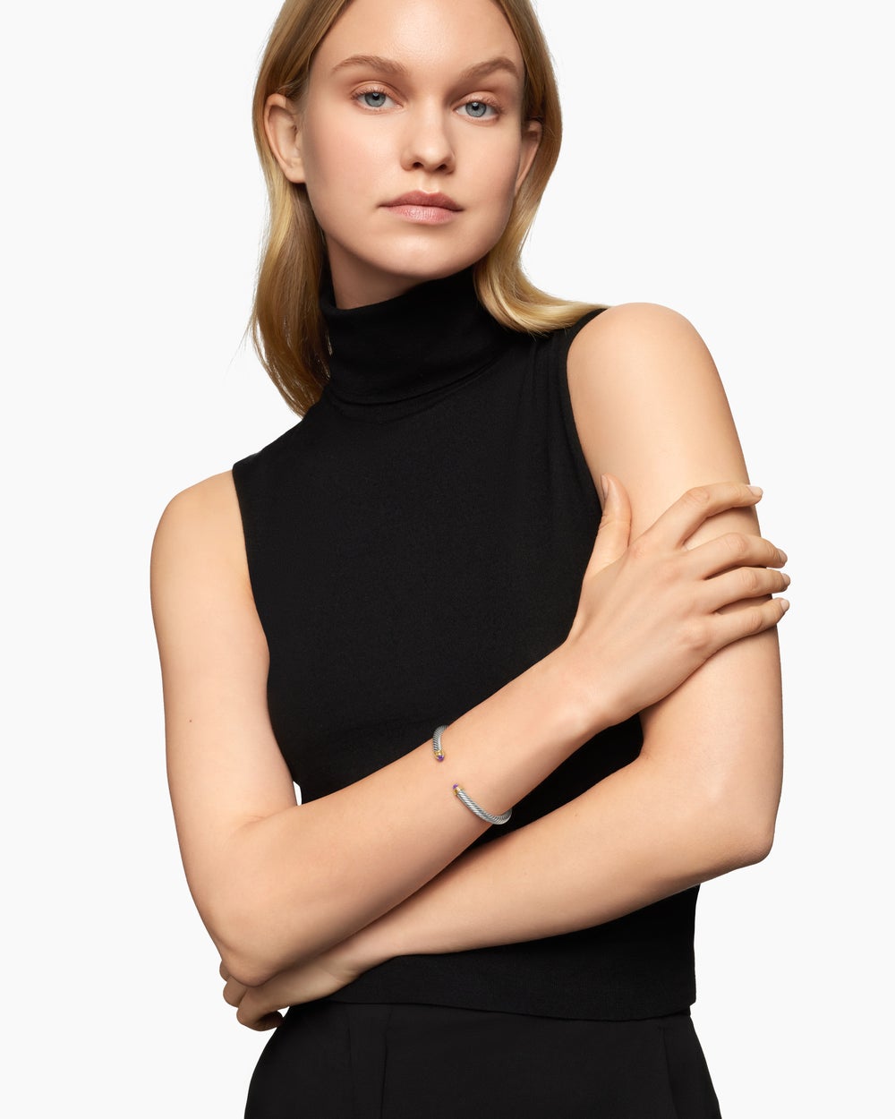 Bracelet Classic Cable en argent massif avec or jaune 14 carats et améthyste, 5 mm femme