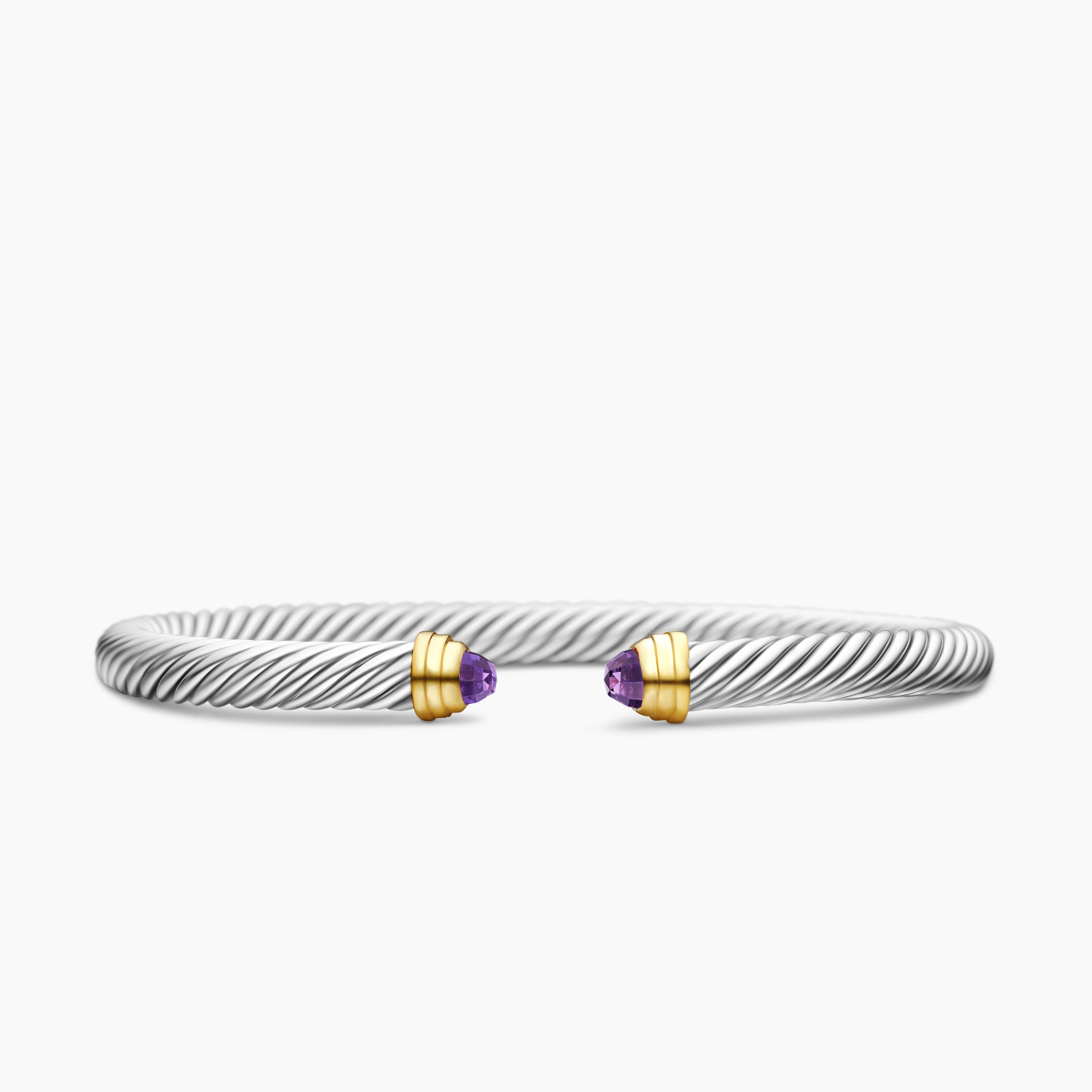 Womens Classic Cable Bracelet in Sterling Silver with 14K Yellow Gold, 5mm