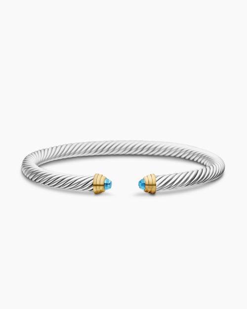 Womens Classic Cable Bracelet in Sterling Silver with 14K Yellow Gold, 5mm