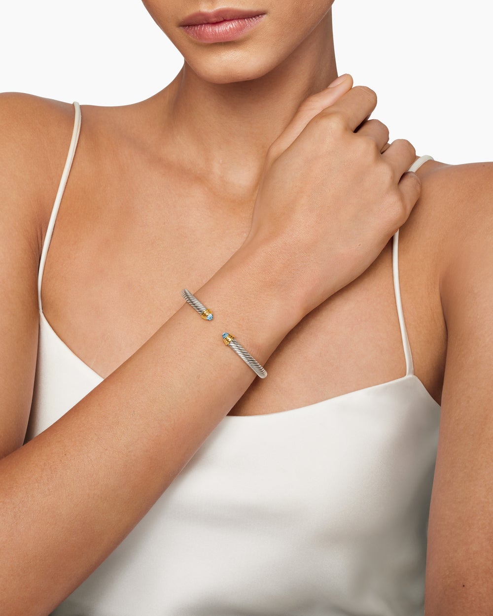 Bracelet Classic Cable en argent massif avec or jaune 14 carats, 5 mm femme