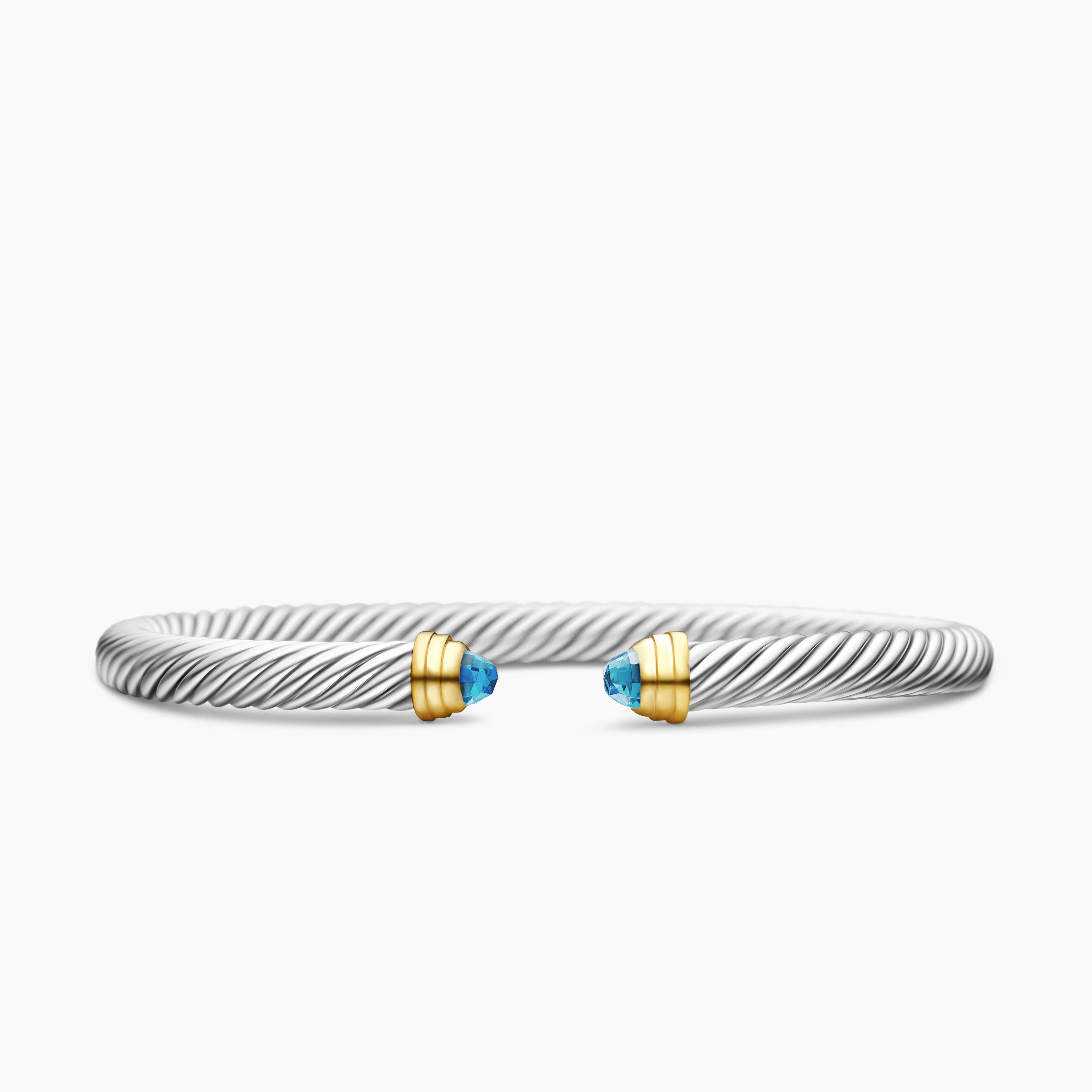 Womens Classic Cable Bracelet in Sterling Silver with 14ct Yellow Gold, 5mm