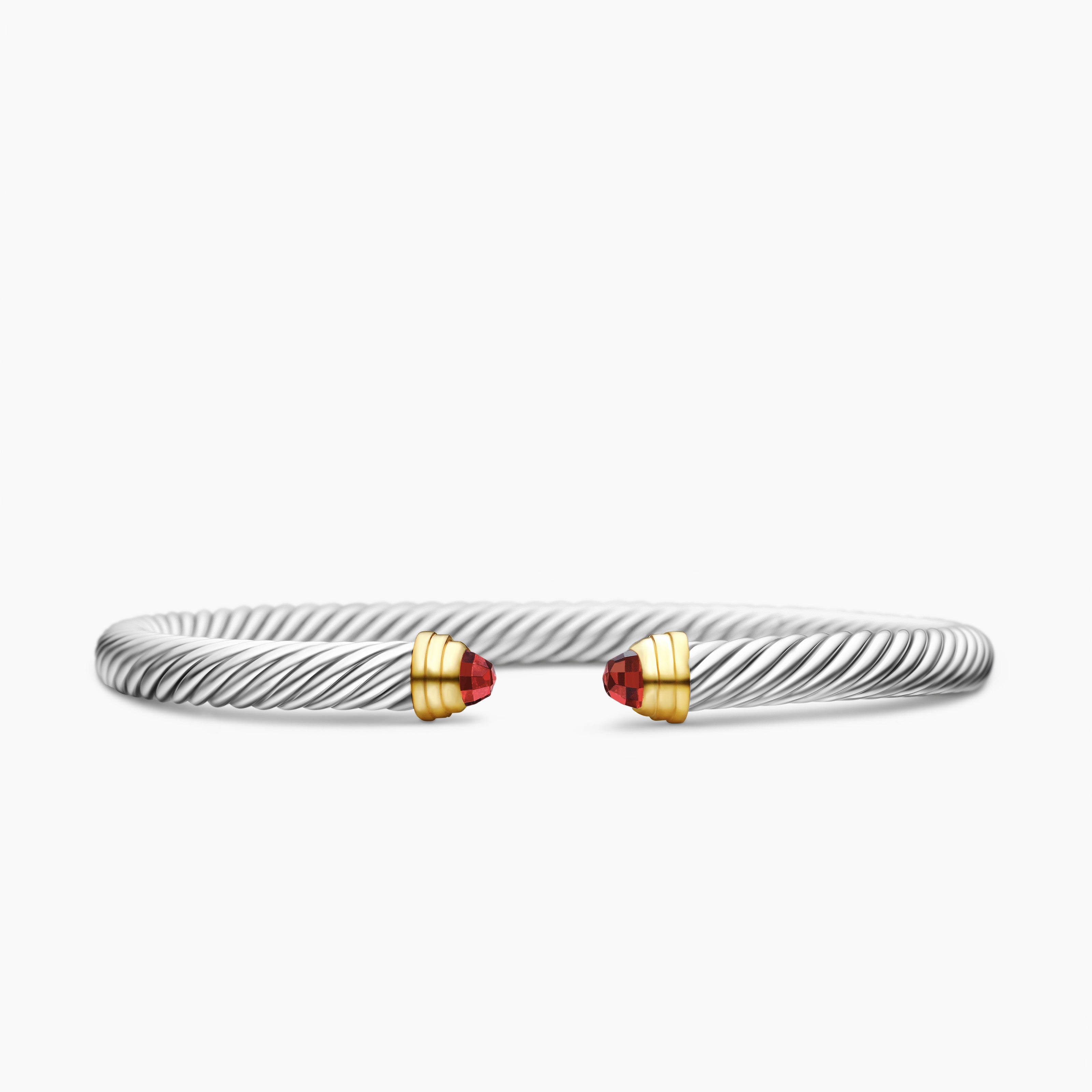 Womens Classic Cable Bracelet in Sterling Silver with 14ct Yellow Gold, 5mm