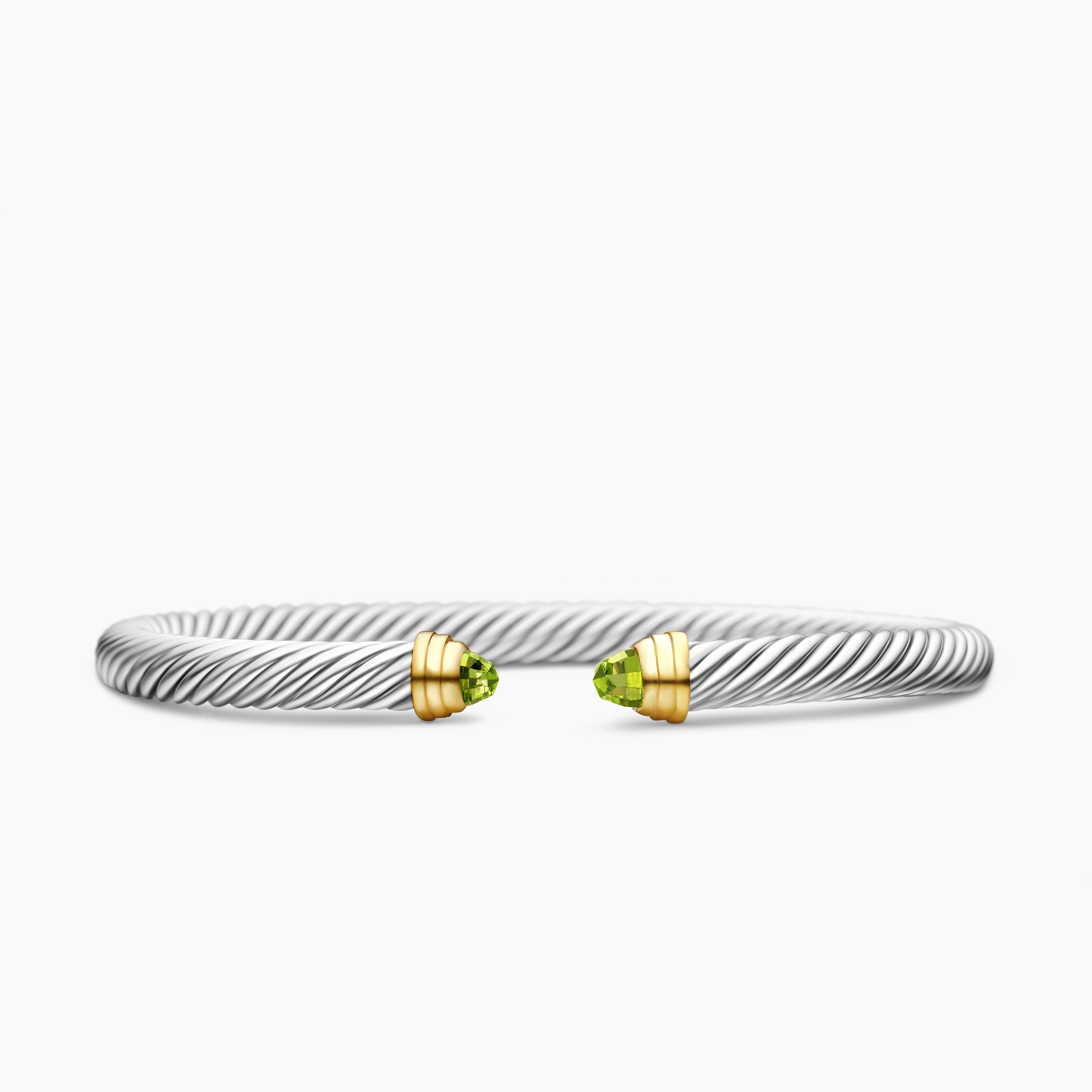Womens Classic Cable Bracelet in Sterling Silver with 14K Yellow Gold, 5mm