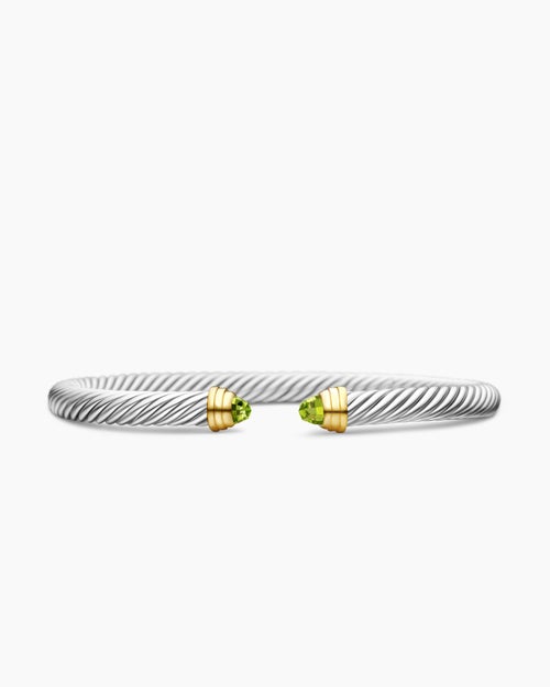 Womens Classic Cable Bracelet in Sterling Silver with 14K Yellow Gold, 5mm