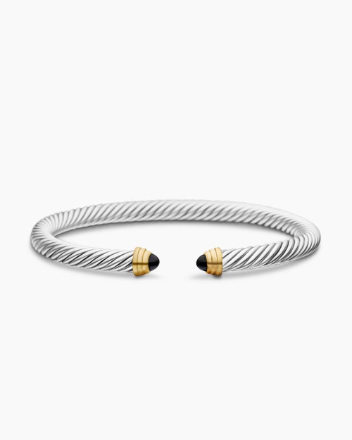 Womens Classic Cable Bracelet in Sterling Silver with 14K Yellow Gold, 5mm