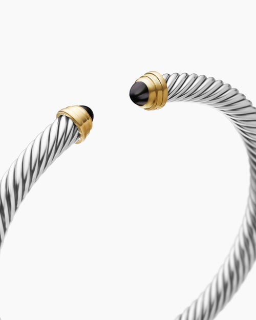 Womens Classic Cable Bracelet in Sterling Silver with 14K Yellow Gold, 5mm