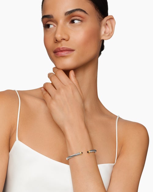 Womens Classic Cable Bracelet in Sterling Silver with 14K Yellow Gold, 5mm