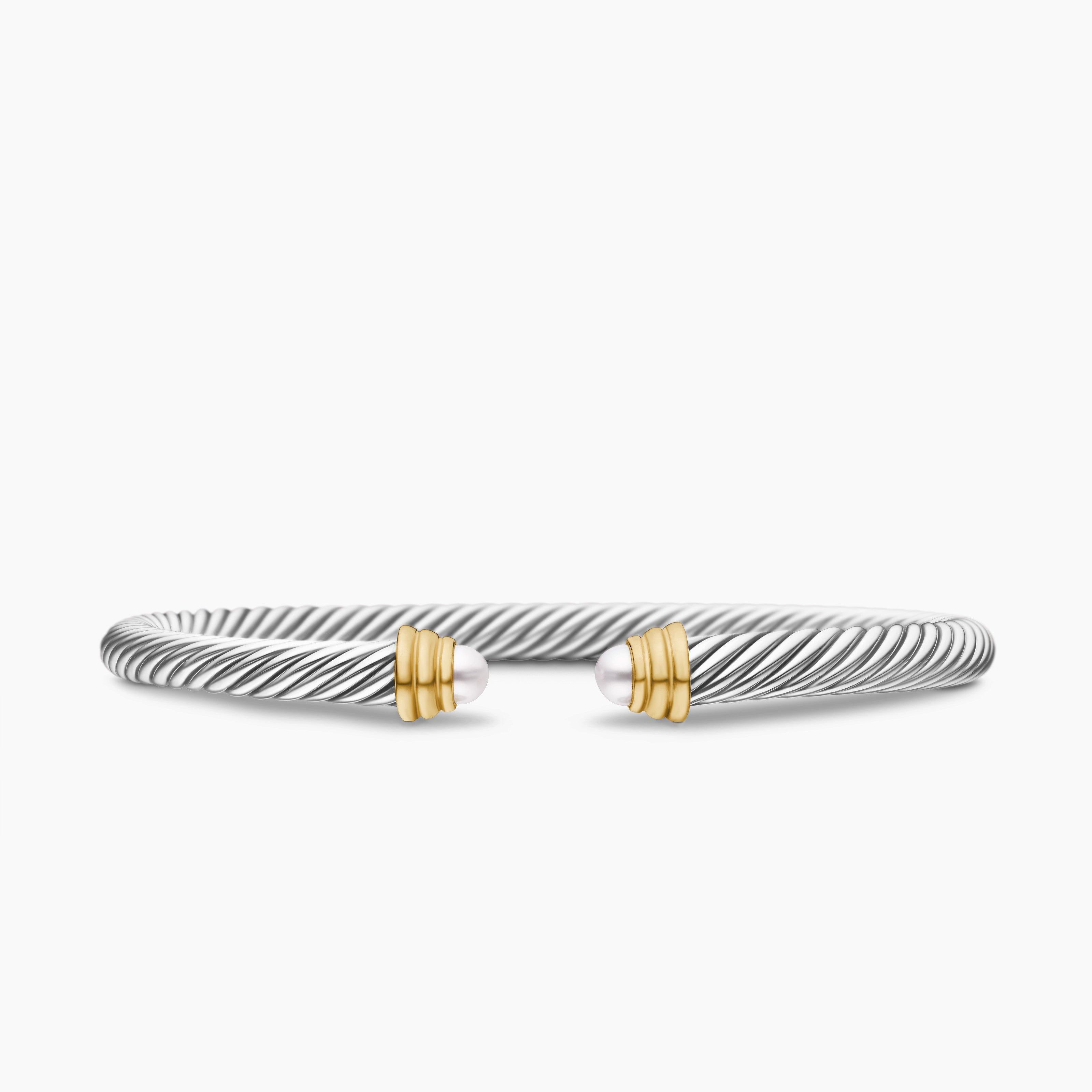 Womens Classic Cable Bracelet in Sterling Silver with 14ct Yellow Gold, 5mm
