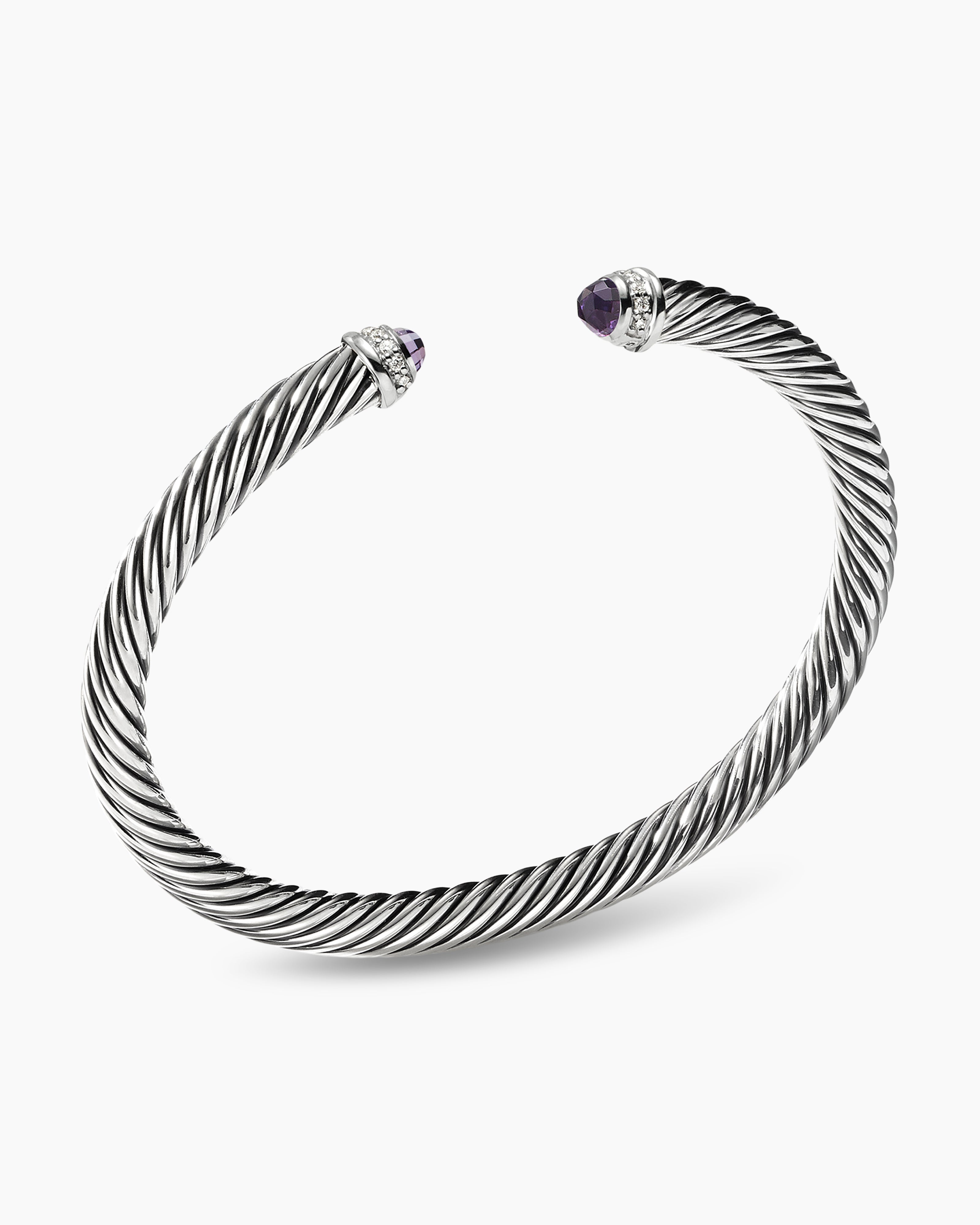Classic Cable Bracelet in Sterling Silver with Diamonds, 5mm 