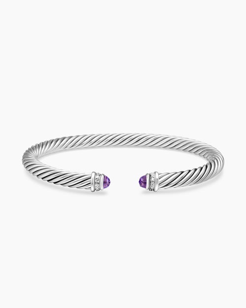 Womens Classic Cable Bracelet in Sterling Silver with Diamonds, 5mm