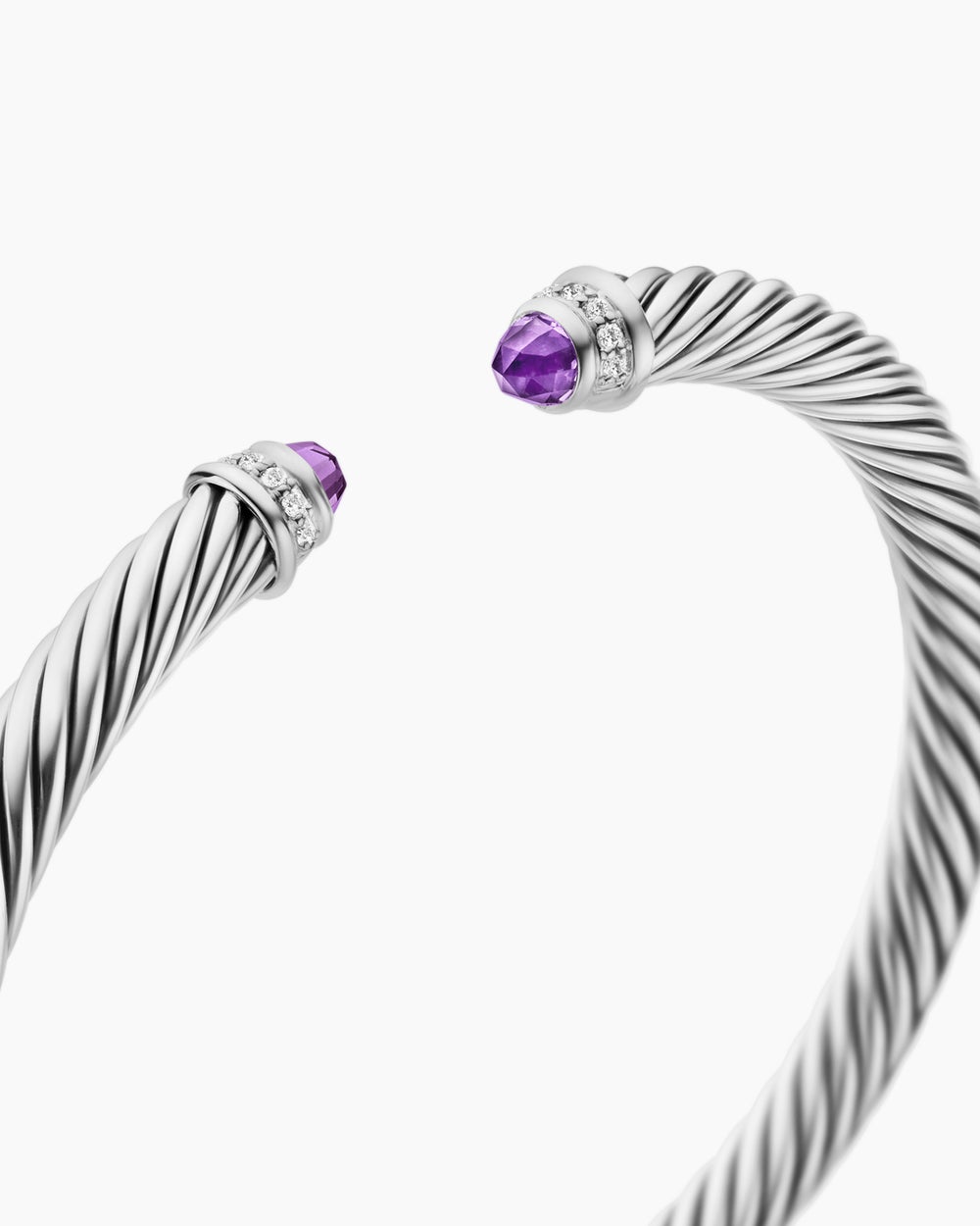Womens Classic Cable Bracelet in Sterling Silver with Amethyst and Diamonds, 5mm