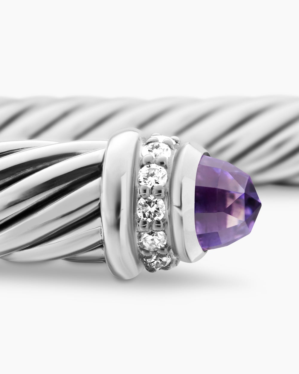 Womens Classic Cable Bracelet in Sterling Silver with Amethyst and Diamonds, 5mm