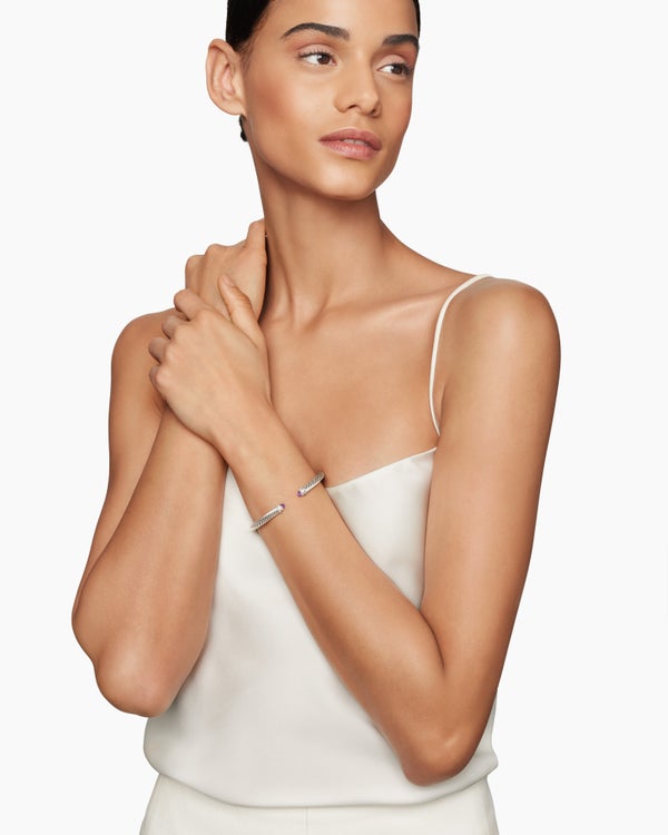 Classic Cable Bracelet in Sterling Silver with Pearls and Diamonds, 5mm