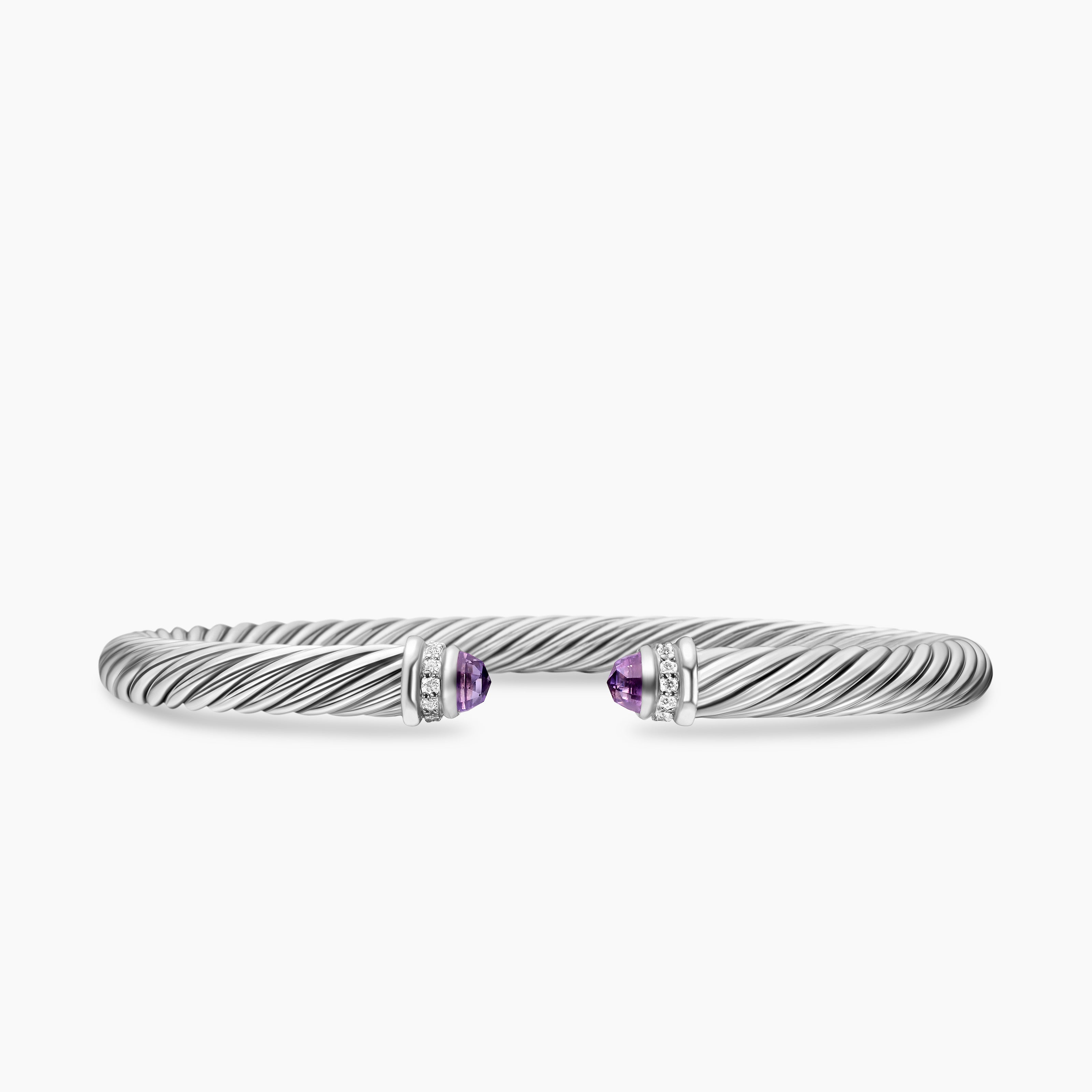 Womens Classic Cable Bracelet in Sterling Silver with Diamonds, 5mm