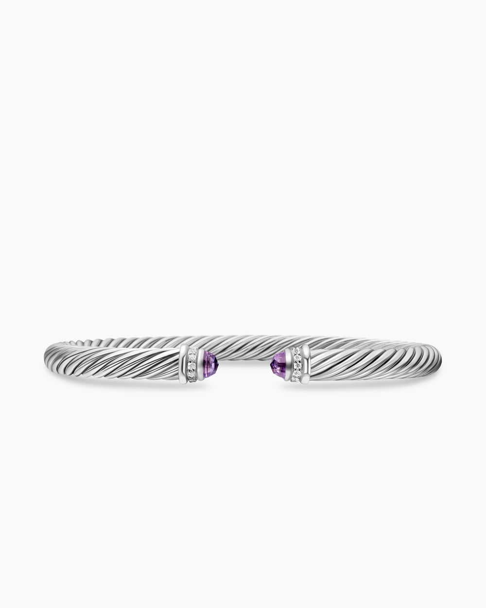 Womens Classic Cable Bracelet in Sterling Silver with Amethyst and Diamonds, 5mm