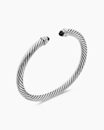 Classic Cable Bracelet in Sterling Silver with 14K Yellow Gold and Pearls, 5mm