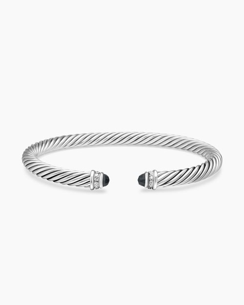 Womens Classic Cable Bracelet in Sterling Silver with Diamonds, 5mm