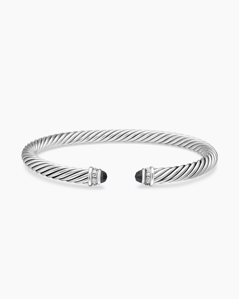 Womens Classic Cable Bracelet in Sterling Silver with Diamonds, 5mm