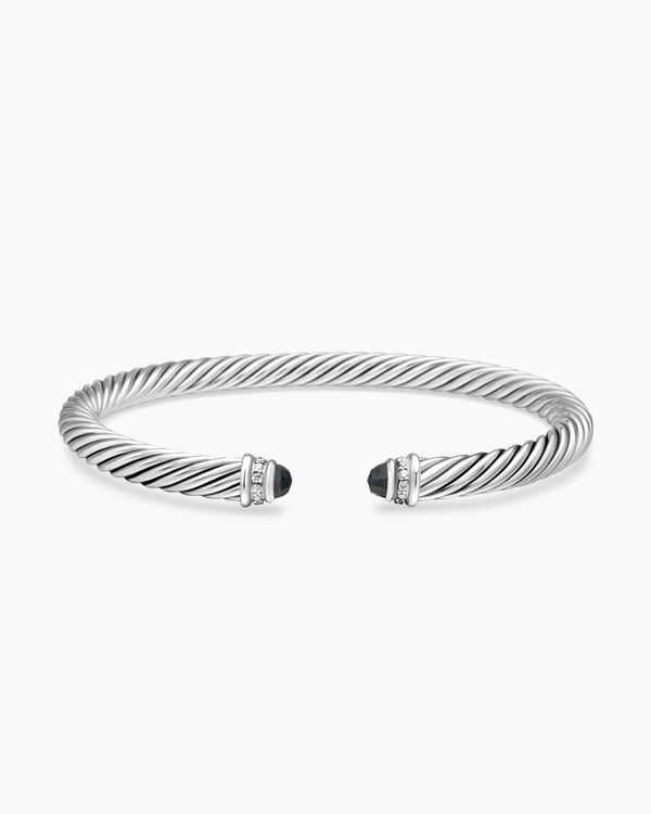 Classic Cable Bracelet in Sterling Silver with Diamonds, 5mm