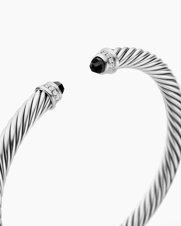 Classic Cable Bracelet in Sterling Silver with Diamonds, 5mm