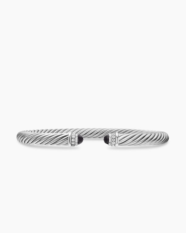 Classic Cable Bracelet in Sterling Silver with Diamonds, 5mm