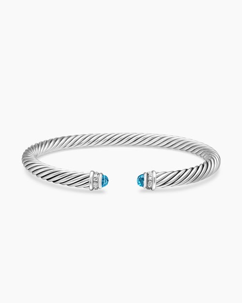 Womens Classic Cable Bracelet in Sterling Silver with Diamonds, 5mm