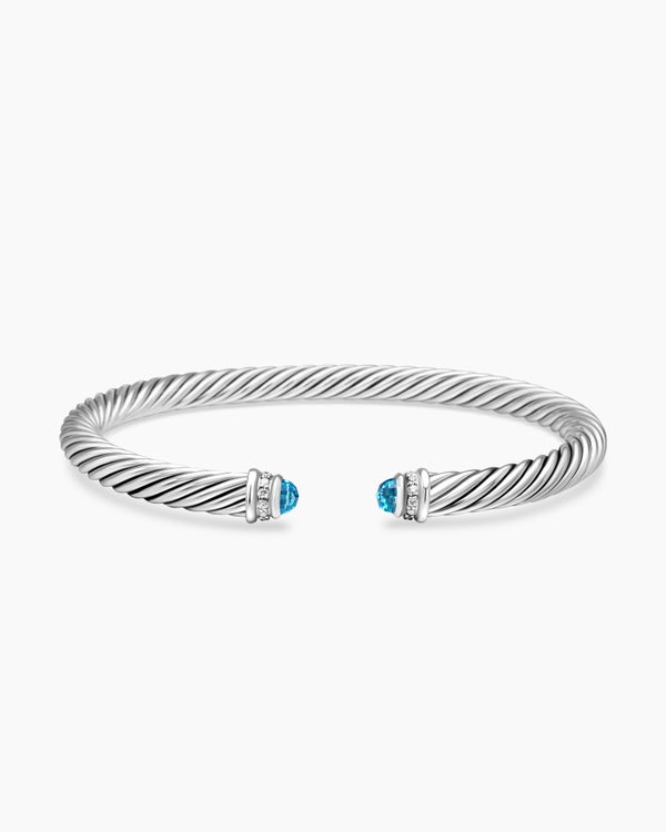 Classic Cable Bracelet in Sterling Silver with Diamonds, 5mm