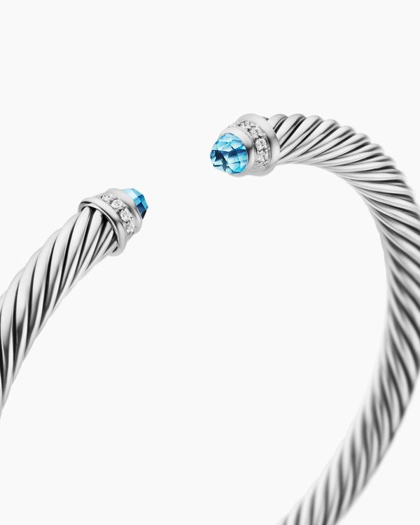 Classic Cable Bracelet in Sterling Silver with Diamonds, 5mm