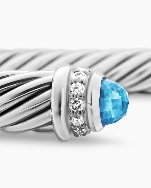 Womens Classic Cable Bracelet in Sterling Silver with Diamonds, 5mm