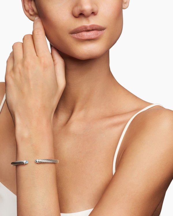 Classic Cable Bracelet in Sterling Silver with Diamonds, 5mm