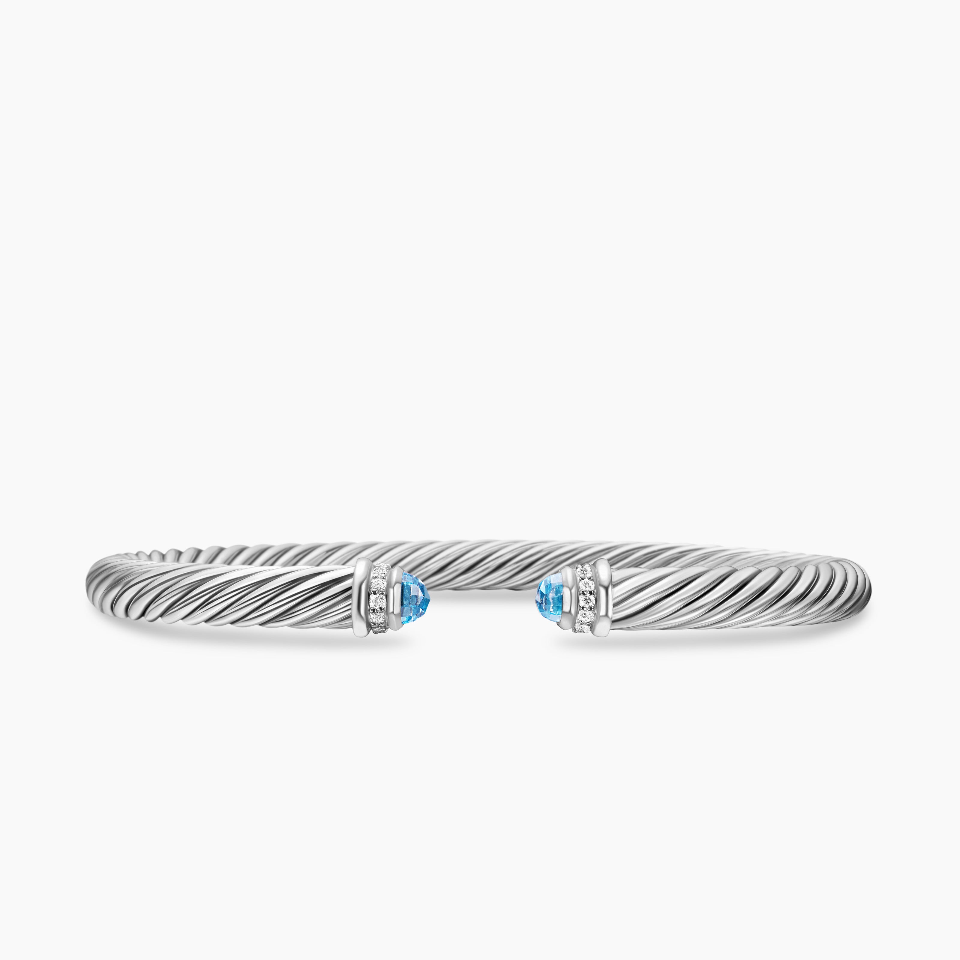 Womens Classic Cable Bracelet in Sterling Silver with Diamonds, 5mm