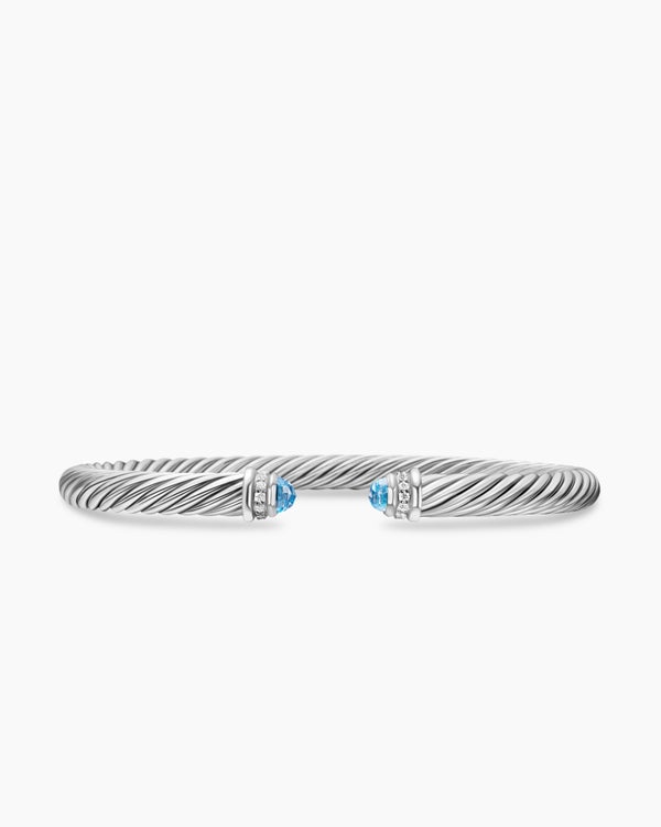 Classic Cable Bracelet in Sterling Silver with Diamonds, 5mm