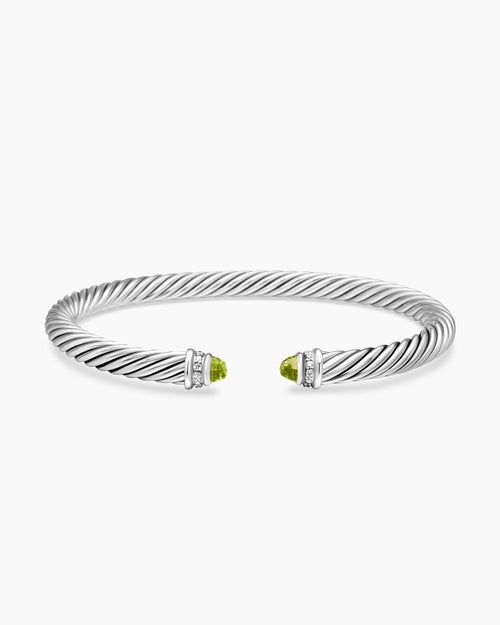 Womens Classic Cable Bracelet in Sterling Silver with Diamonds, 5mm