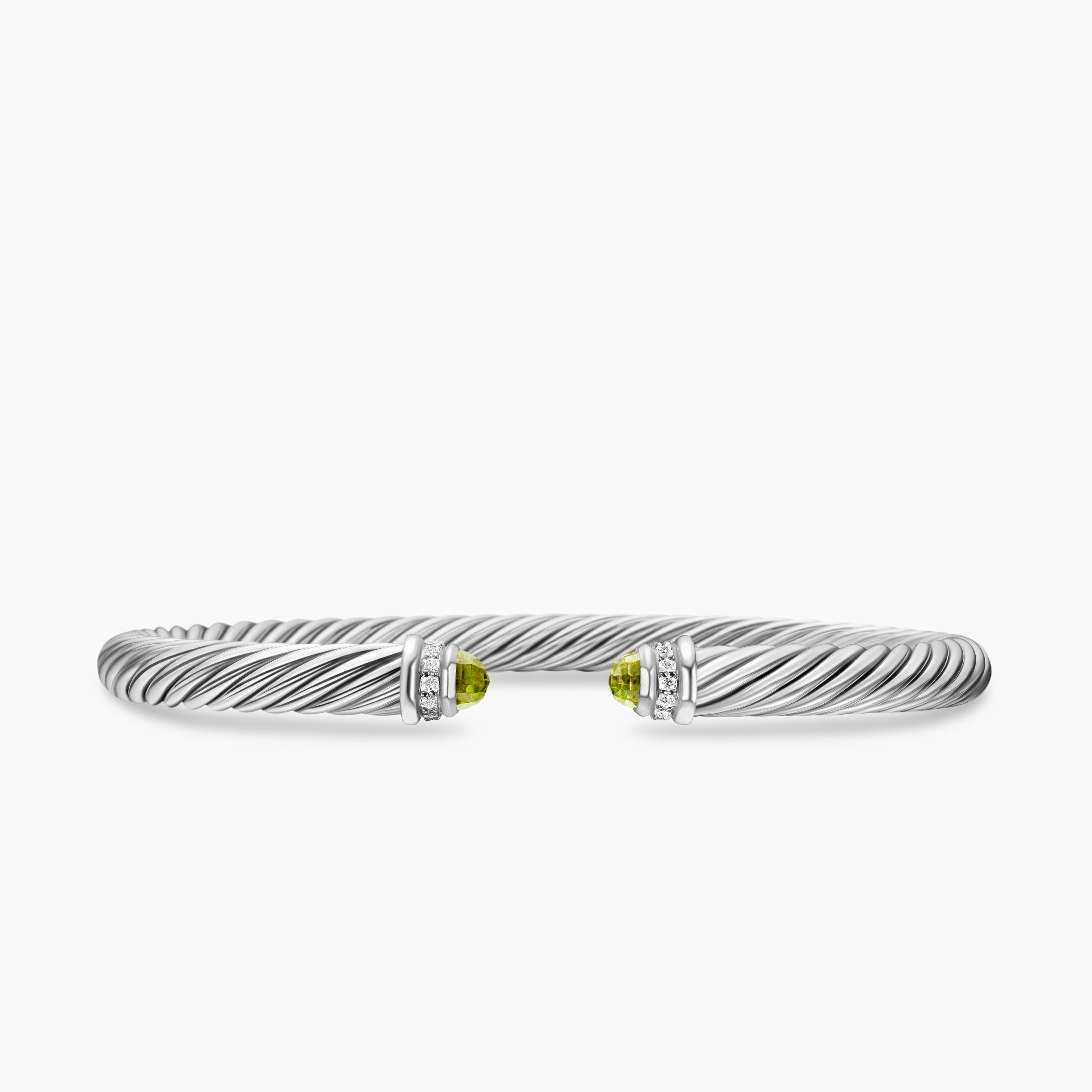 Womens Classic Cable Bracelet in Sterling Silver with Diamonds, 5mm