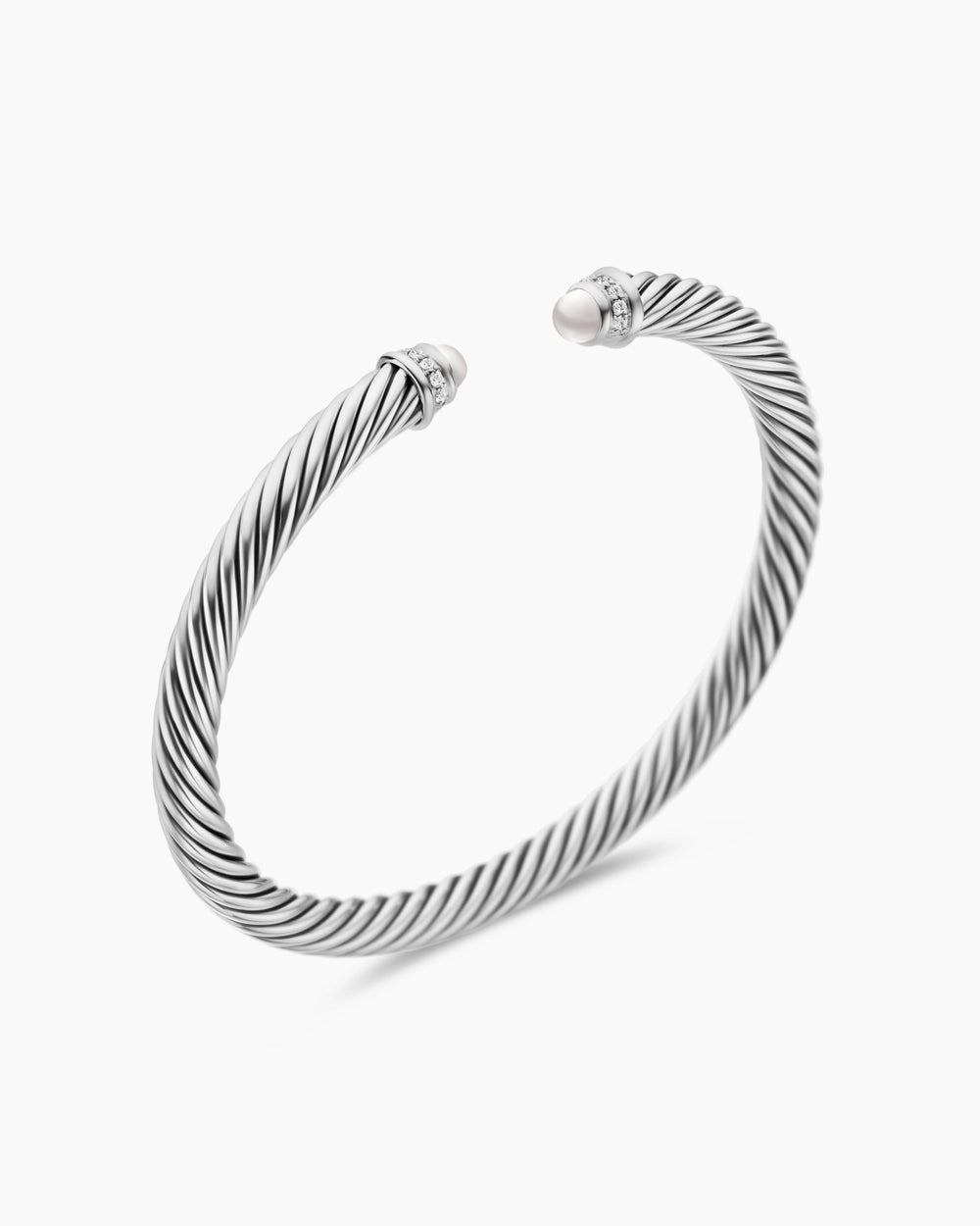 Womens Classic Cable Bracelet in Sterling Silver with Diamonds, 5mm
