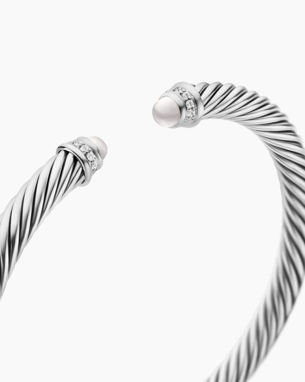 Womens Classic Cable Bracelet in Sterling Silver with Diamonds, 5mm