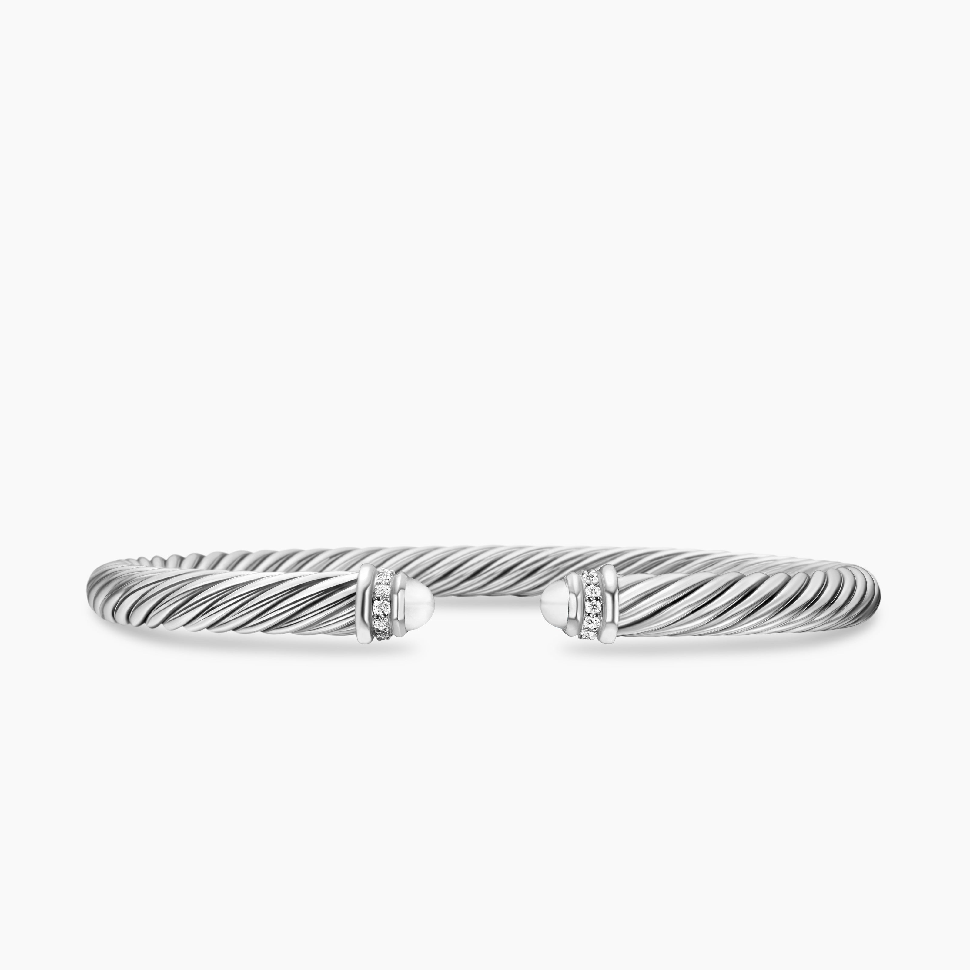 Womens Classic Cable Bracelet in Sterling Silver with Diamonds, 5mm